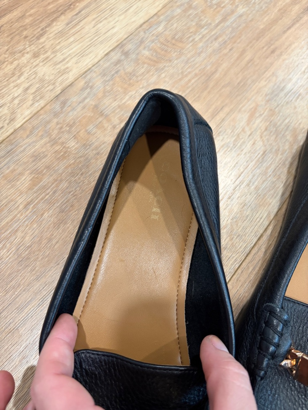Coach Black Pebbled Leather Loafers Size 7.5 Gold Hardware Driving Flats - Picture 5 of 7